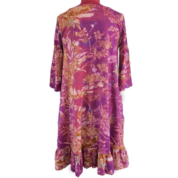 Peruvian Connection Wild Orchid T Shirt Dress Pink Floral Pockets Small - Picture 4 of 8